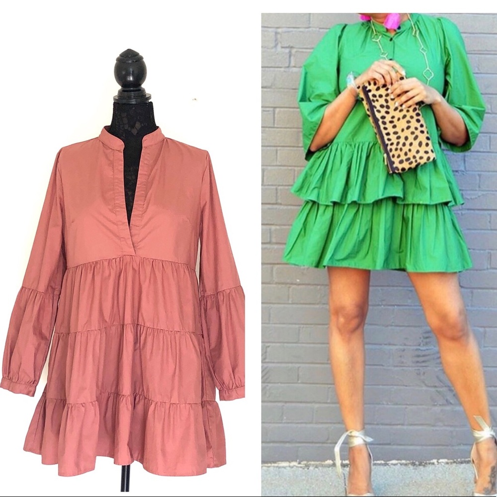 Coral Tiered Smock Dress  Sz 8
